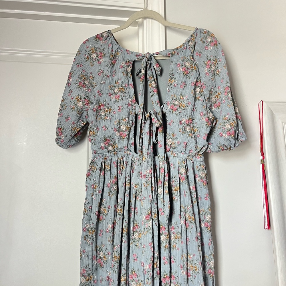 Baltic Born Dusty Blue Floral Maxi with Puff Sleeves - Picture 3 of 4